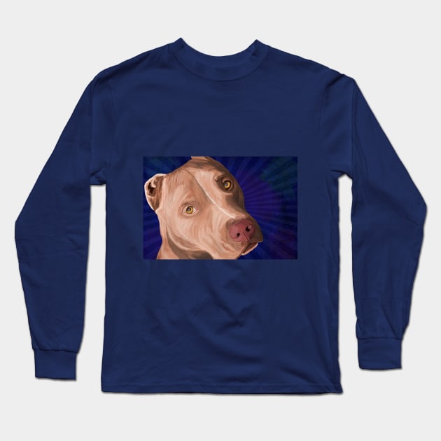 Red Nose Pit Bull Painted on Blue Background Long Sleeve T-Shirt by ibadishi